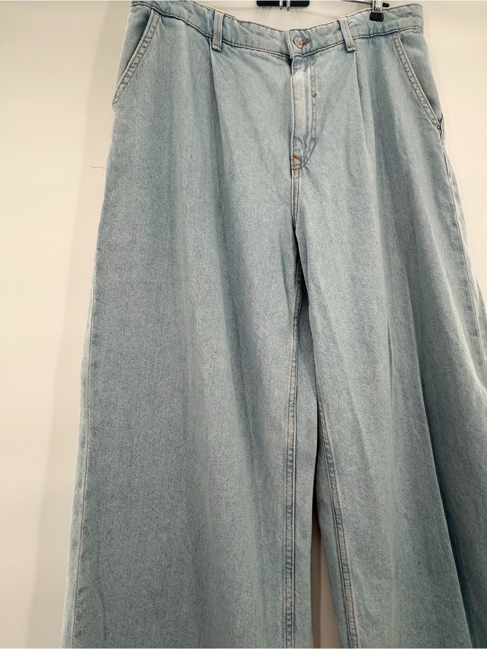 Zara Mid Rise Wide Leg Jeans with Darts Light Blue 30 - Picture 10 of 14